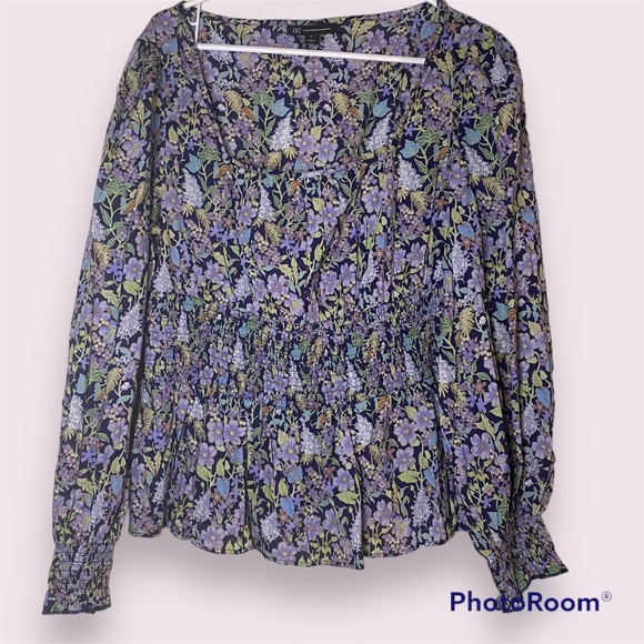 Cottage Core Athena Floral Florentine Neckline INC Concepts top - Picture 2 of 7